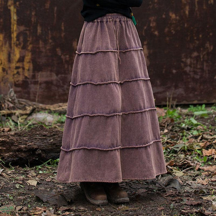 Retro Long Wool A-line Maxi Skirt with Pockets for Women-Women's Skirts-Thebesttailor-One size-Purple-Ramie-Thebesttailor