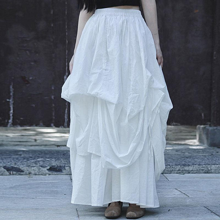 Women's Asymmetric Linen Gothic Maxi Skirt - Avantgarde A-line Long Party Skirt-Women's pants-Thebesttailor-One size-White-Linen-Thebesttailor