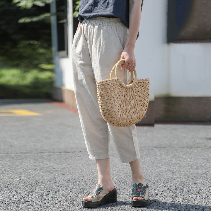 Women's Summer Linen Tapered Pants with Pockets