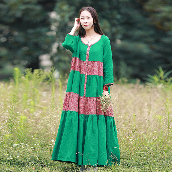 Cotton Floral Boho Midi Dress With Bracelet Sleeves
