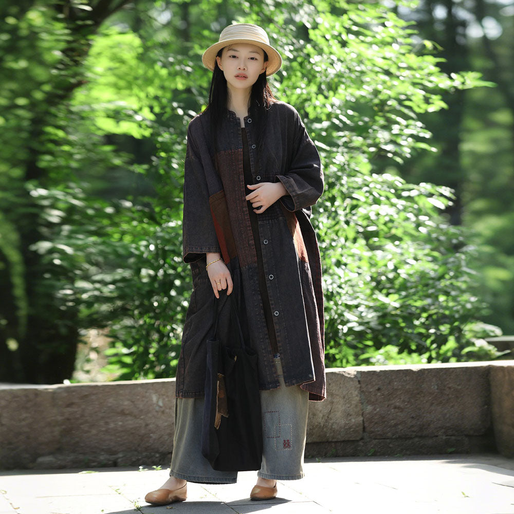 Autumn Cotton Patchwork Single-Breasted Trench Coat for Women by Thebesttailor