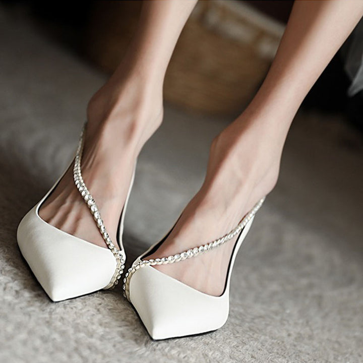 Mid-Heel Pointed-Toe Leather Shoes for Women