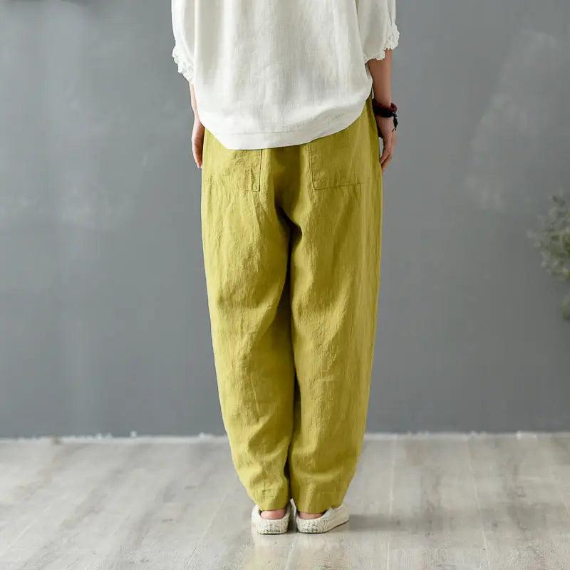 Vintage Summer Ginger Linen Tapered Women's Pants for Casual Wear-Women's pants-Thebesttailor-Thebesttailor