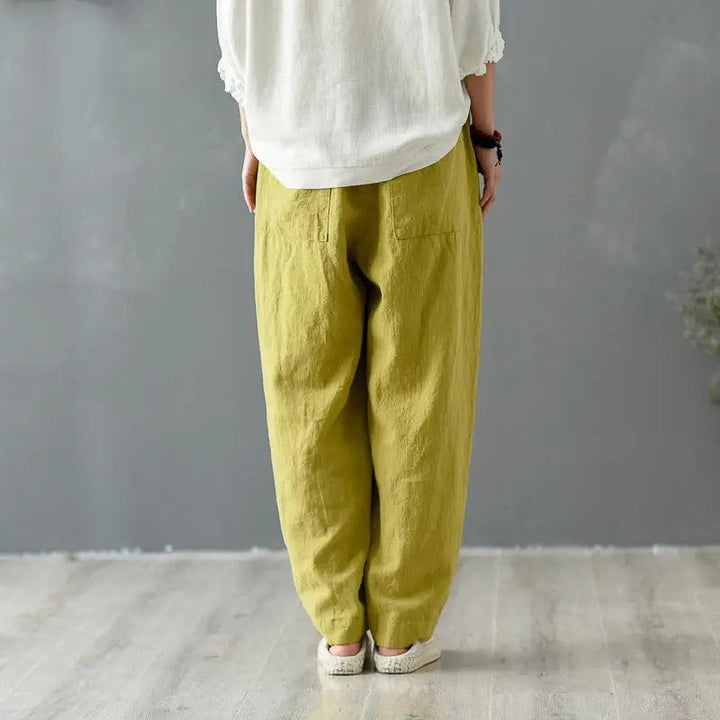 Vintage Summer Ginger Linen Tapered Women's Pants for Casual Wear-Women's pants-Thebesttailor-Thebesttailor
