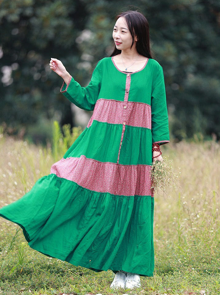 Cotton Floral Boho Midi Dress With Bracelet Sleeves