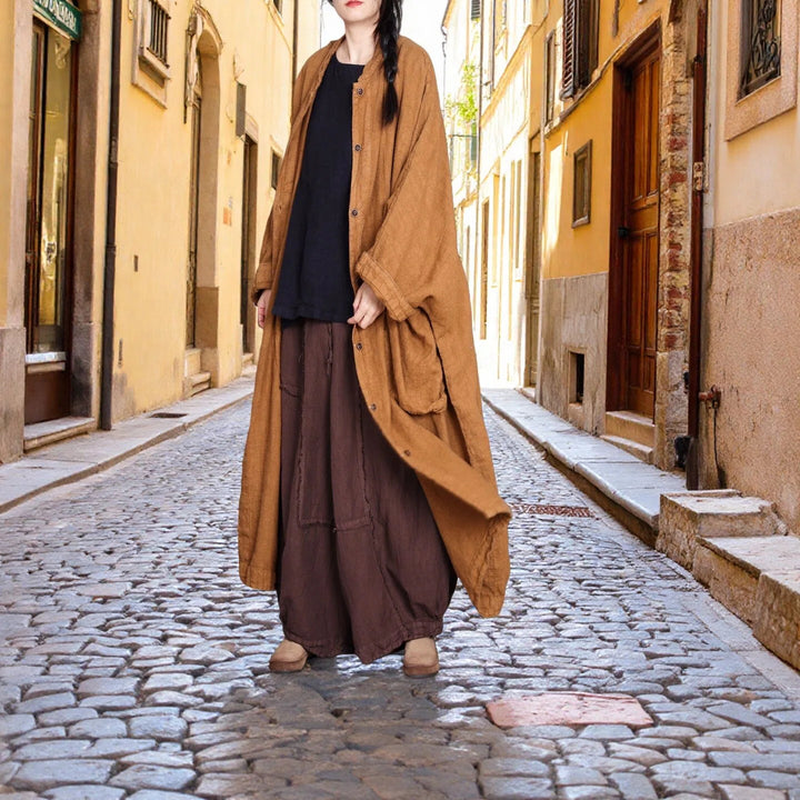 Women's Spring Linen Long Coat with Large Pockets