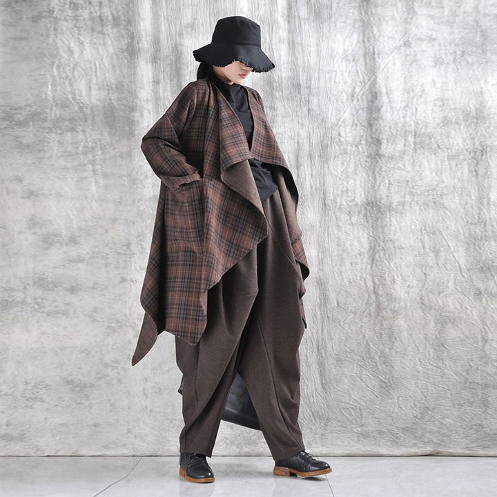 Women's winter plaid irregular wool coat
