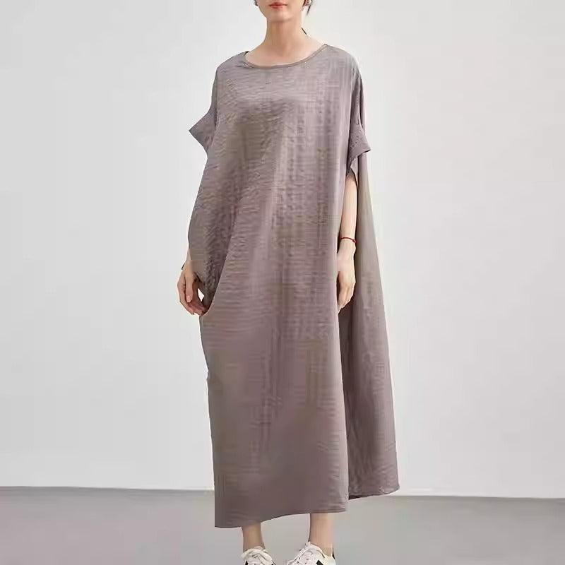 Loose Short-Sleeved Cotton Dress With Pockets for Women by Thebesttailor