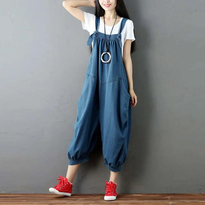 Retro Dark Green Denim Sleeveless Dress with Straps-Women's dress-Thebesttailor-One size-Blue-Thebesttailor