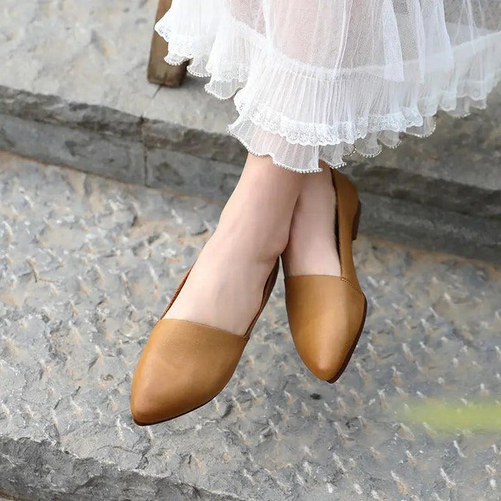 Khaki Leather Flats: Versatile and Chic Footwear for Women-FLAT SHOES-Thebesttailor-35-Khaki-Cowhide-Thebesttailor