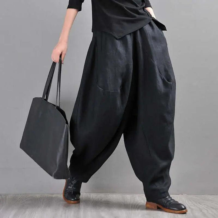 Bohemian Black Linen Harem Pants for Women-Women's pants-Thebesttailor-Thebesttailor
