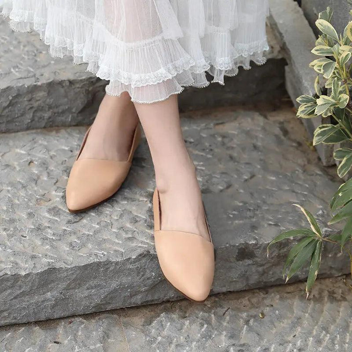 Khaki Leather Flats: Versatile and Chic Footwear for Women-FLAT SHOES-Thebesttailor-35-Beige-Cowhide-Thebesttailor
