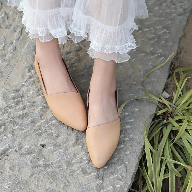 Khaki Leather Flats: Versatile and Chic Footwear for Women-FLAT SHOES-Thebesttailor-Thebesttailor