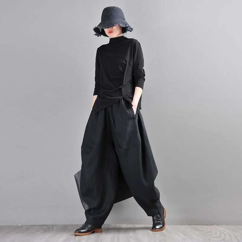 Bohemian Black Linen Harem Pants for Women-Women's pants-Thebesttailor-Thebesttailor