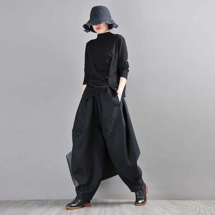Bohemian Black Linen Harem Pants for Women-Women's pants-Thebesttailor-Thebesttailor
