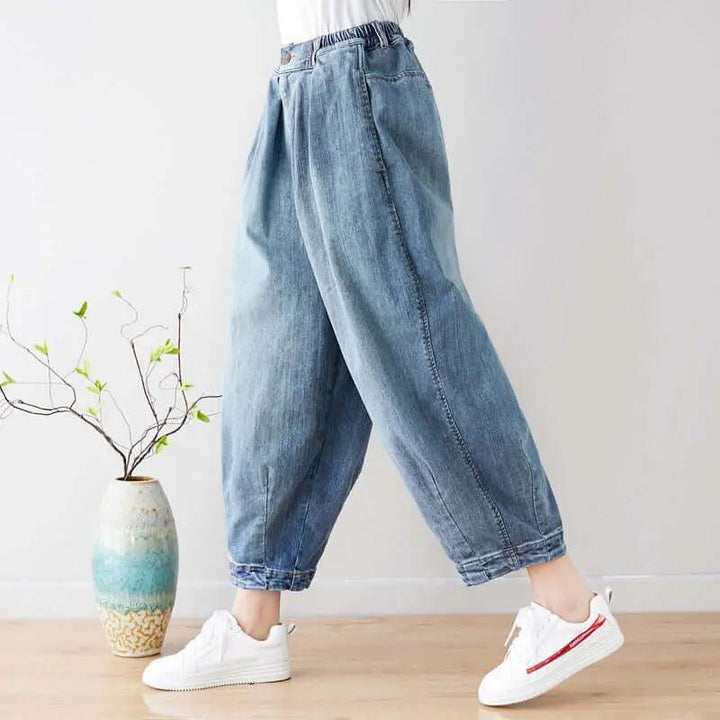 Stylish Summer Washed Light Blue Denim Baggy Pants for Women-Women's pants-Thebesttailor-Thebesttailor