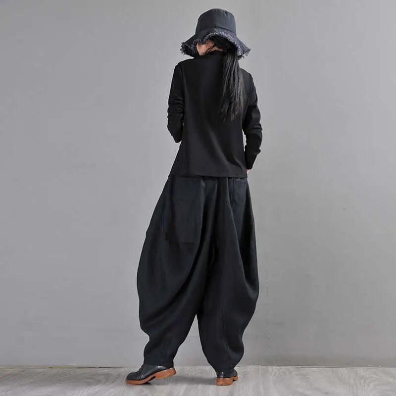 Bohemian Black Linen Harem Pants for Women-Women's pants-Thebesttailor-Thebesttailor