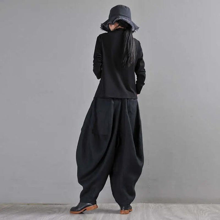 Bohemian Black Linen Harem Pants for Women-Women's pants-Thebesttailor-Thebesttailor
