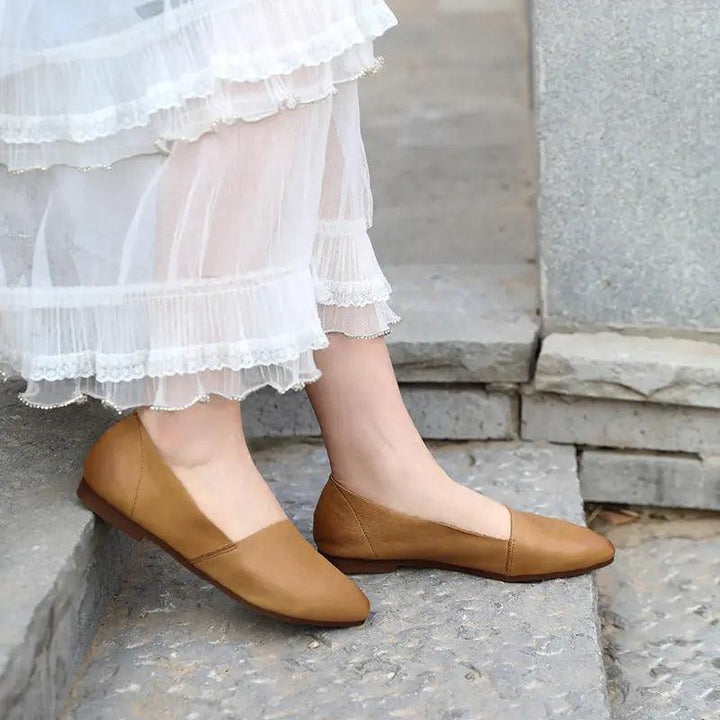 Khaki Leather Flats: Versatile and Chic Footwear for Women-FLAT SHOES-Thebesttailor-Thebesttailor