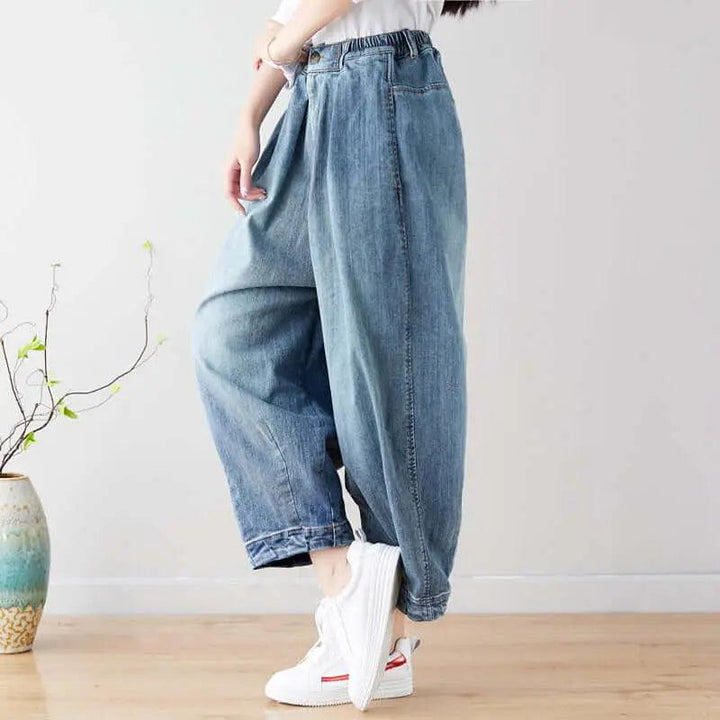Stylish Summer Washed Light Blue Denim Baggy Pants for Women-Women's pants-Thebesttailor-Thebesttailor