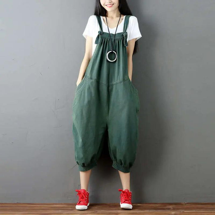 Retro Dark Green Denim Sleeveless Dress with Straps-Women's dress-Thebesttailor-One size-Dark Green-Thebesttailor