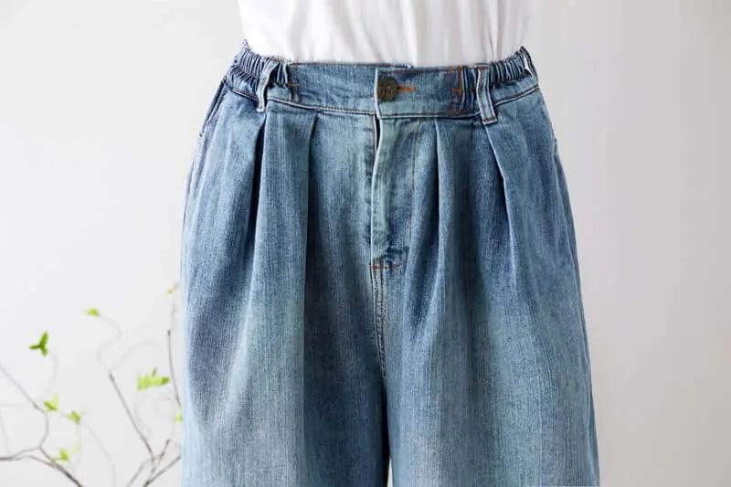 Stylish Summer Washed Light Blue Denim Baggy Pants for Women-Women's pants-Thebesttailor-Thebesttailor