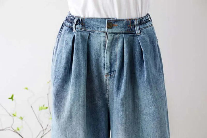 Stylish Summer Washed Light Blue Denim Baggy Pants for Women-Women's pants-Thebesttailor-Thebesttailor