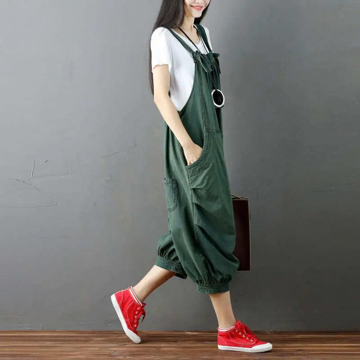 Retro Dark Green Denim Sleeveless Dress with Straps-Women's dress-Thebesttailor-Thebesttailor