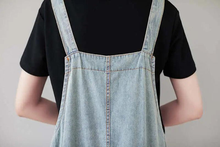 Light Blue Ripped Denim Sleeveless Dress with Retro Straps-Women's dress-Thebesttailor-Thebesttailor