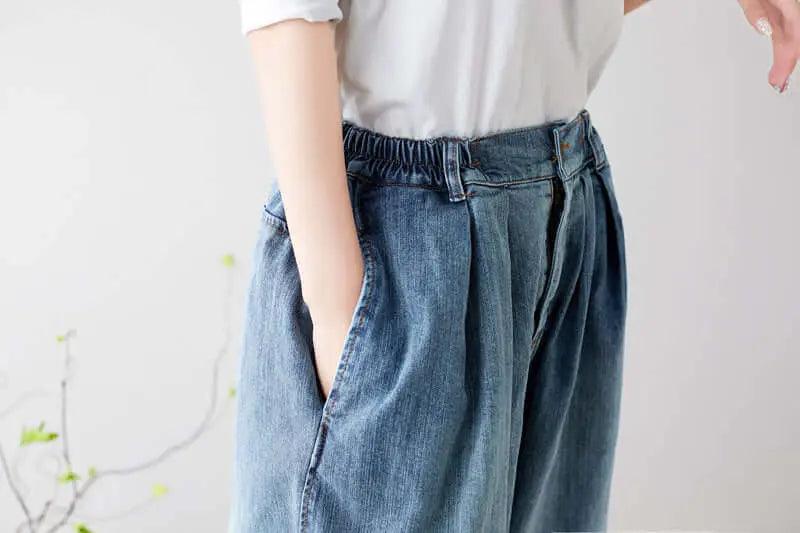 Stylish Summer Washed Light Blue Denim Baggy Pants for Women-Women's pants-Thebesttailor-Thebesttailor