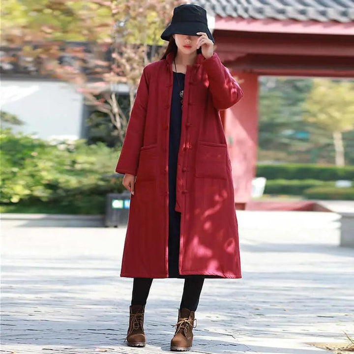 Red Linen Padded Oversize Winter Coat for Women-Women's coat-Thebesttailor-One size-Red-Thebesttailor