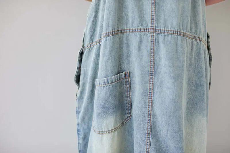 Light Blue Ripped Denim Sleeveless Dress with Retro Straps-Women's dress-Thebesttailor-Thebesttailor