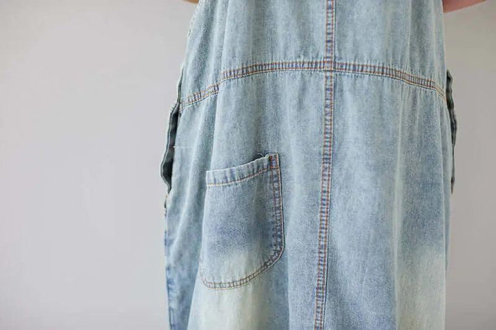 Light Blue Ripped Denim Sleeveless Dress with Retro Straps-Women's dress-Thebesttailor-Thebesttailor