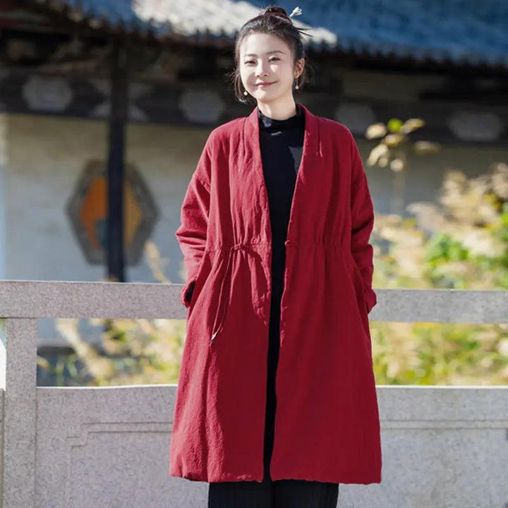 Stylish Women's Black Linen Cape Jacket for Cold Winter Days-Women's coat-Thebesttailor-One size-Red-Linen-Thebesttailor