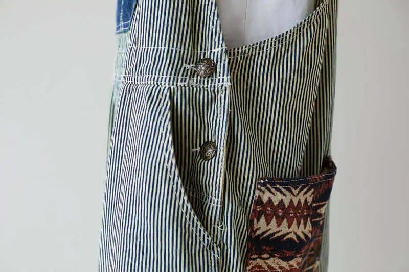 Summer Cotton Striped Casual Overalls with Pockets for Women-Women's pants-Thebesttailor-Thebesttailor