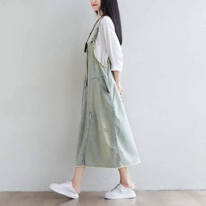 Blue Denim Midi Dress for Women: Summer Casual Chic Outfit-Women's dress-Thebesttailor-Thebesttailor