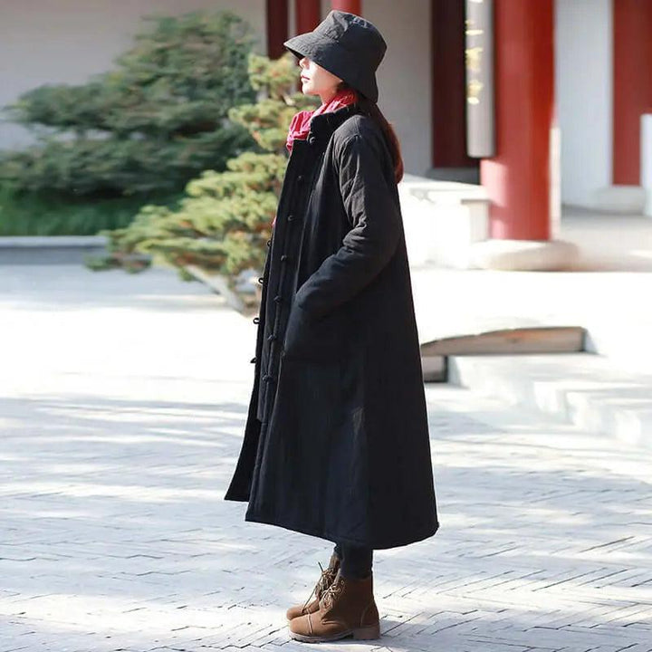 Red Linen Padded Oversize Winter Coat for Women-Women's coat-Thebesttailor-One size-Black-Thebesttailor