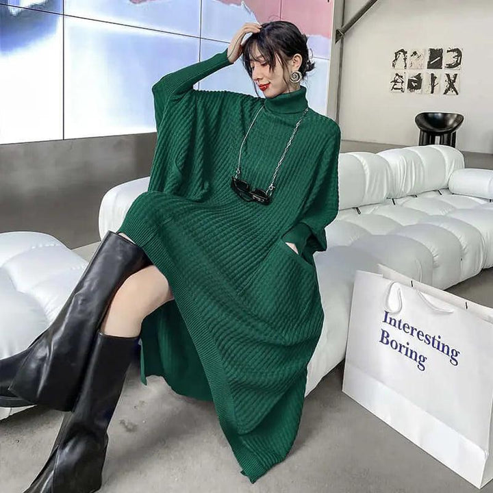 Chic Knit Sweater Dress for Women's Fall Wardrobe-KNITTED SWEATERS-Thebesttailor-One size-Green-Cotton-Thebesttailor