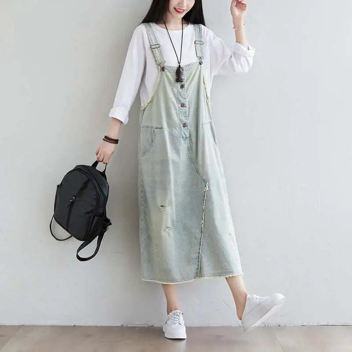 Blue Denim Midi Dress for Women: Summer Casual Chic Outfit-Women's dress-Thebesttailor-Thebesttailor