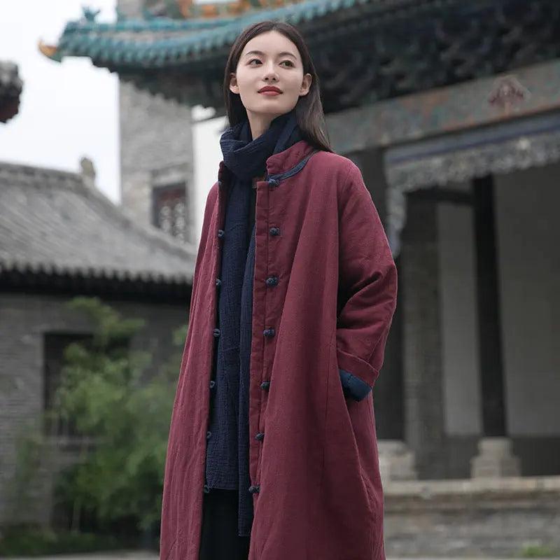 Women's Winter Coat Oversized Linen Cotton Coat with Handy Pockets-Women's coat-Thebesttailor-Thebesttailor