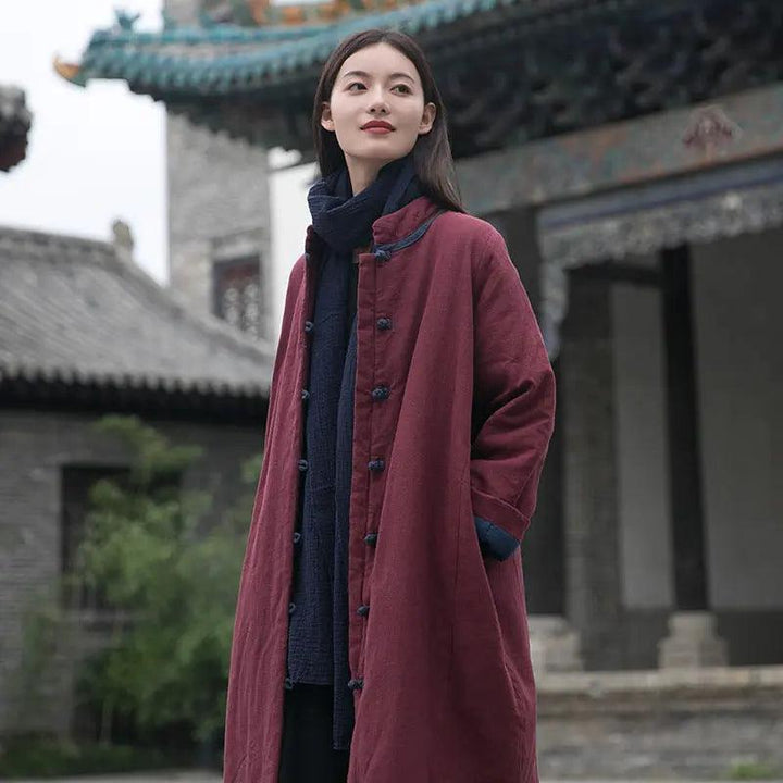 Women's Winter Coat Oversized Linen Cotton Coat with Handy Pockets-Women's coat-Thebesttailor-Thebesttailor