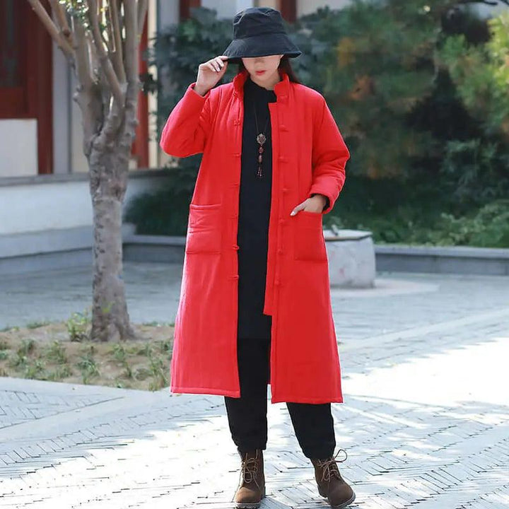 Red Linen Padded Oversize Winter Coat for Women-Women's coat-Thebesttailor-Thebesttailor