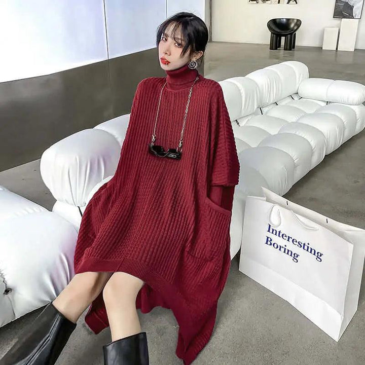 Chic Knit Sweater Dress for Women's Fall Wardrobe-KNITTED SWEATERS-Thebesttailor-One size-Burgundy-Cotton-Thebesttailor
