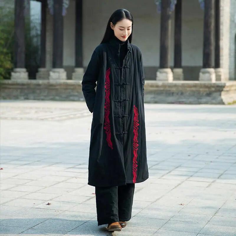 Burgundy Linen and Cotton Padded Winter Coat for Women-Women's coat-Thebesttailor-Thebesttailor
