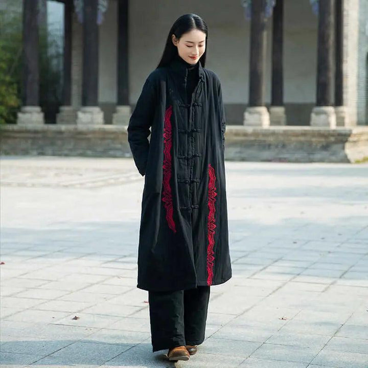 Burgundy Linen and Cotton Padded Winter Coat for Women-Women's coat-Thebesttailor-Thebesttailor