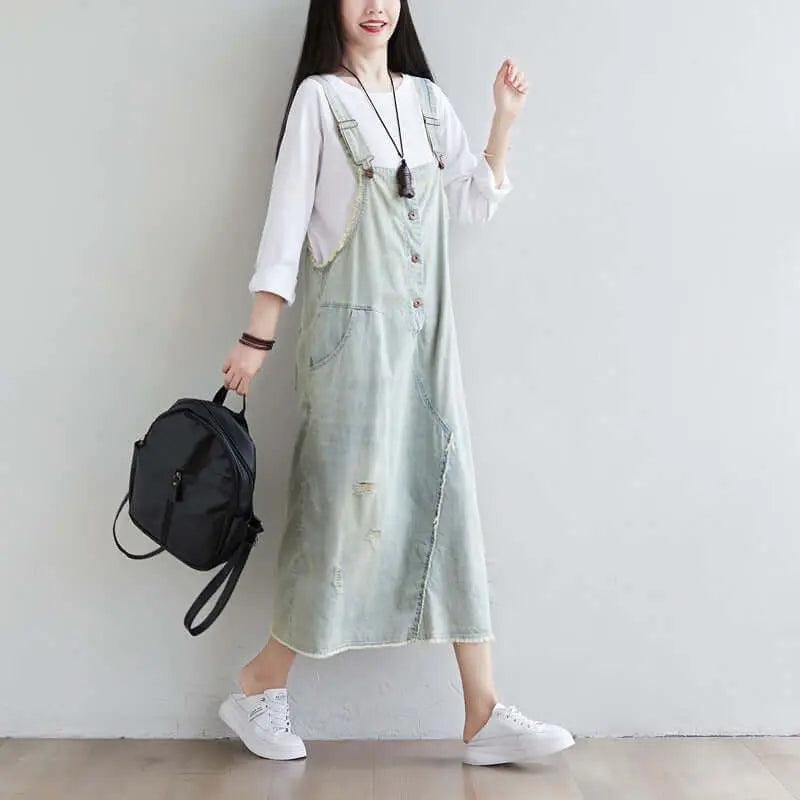 Blue Denim Midi Dress for Women: Summer Casual Chic Outfit-Women's dress-Thebesttailor-Thebesttailor