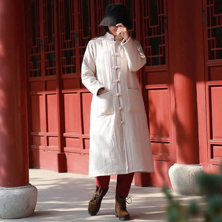 Red Linen Padded Oversize Winter Coat for Women-Women's coat-Thebesttailor-One size-Beige-Thebesttailor