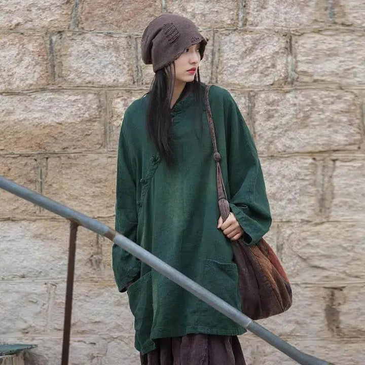 linen coat womens - linen blend trench coat tops for Women-Women's coat-Thebesttailor-One size-Green-Cotton/linen-Thebesttailor