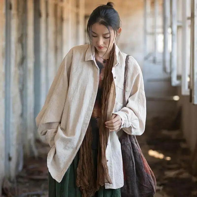 linen cardigan Women's Tops Summer Linen blouse for women-Women's Shirt-Thebesttailor-One size-Linen color-Thebesttailor