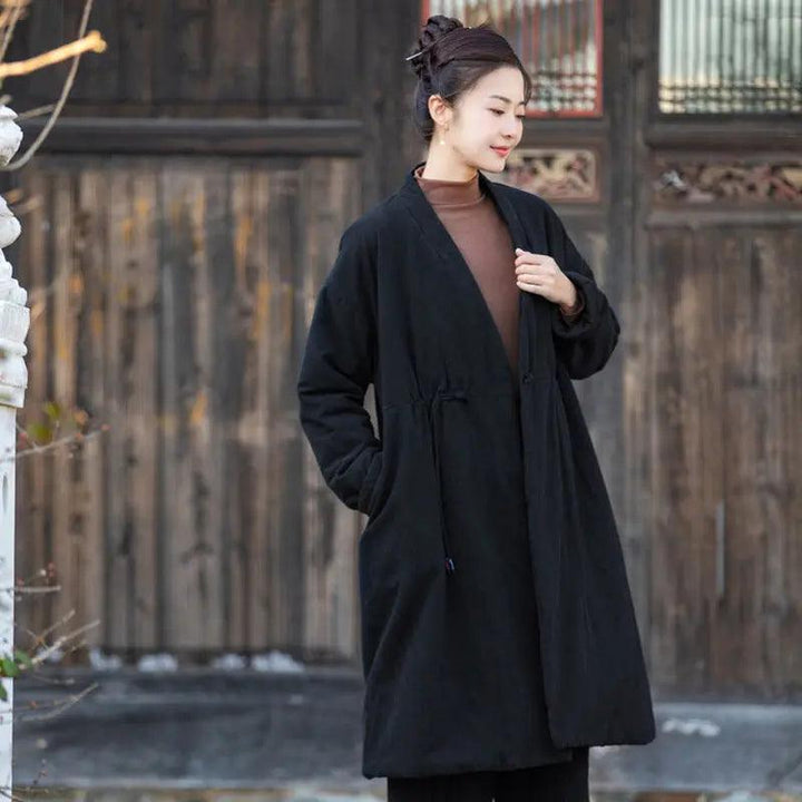 Stylish Women's Black Linen Cape Jacket for Cold Winter Days-Women's coat-Thebesttailor-Thebesttailor